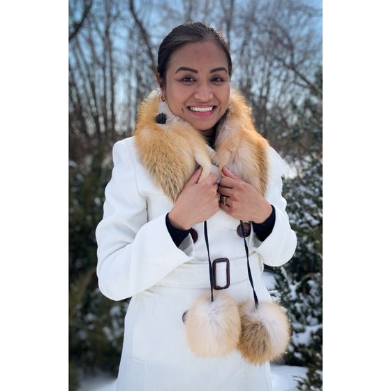 Red Fox Scarf with Pompoms